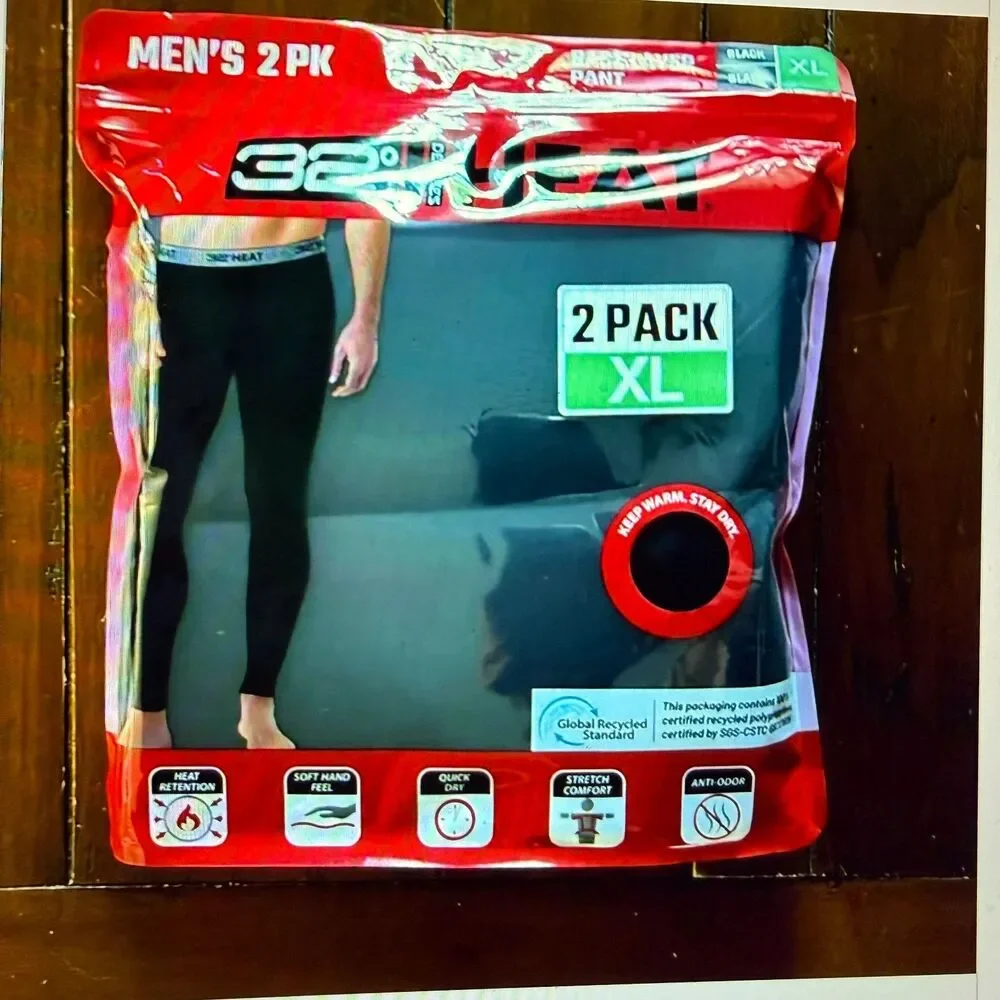NEW Men's 32 Degrees Heat Pants Black XL Base Layer Wicking 2-pack BRAND NEW